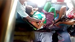 couple having fun in public train