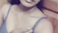 Indian girlfriend pressing her boobs